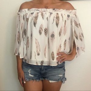 Off the shoulder feather top